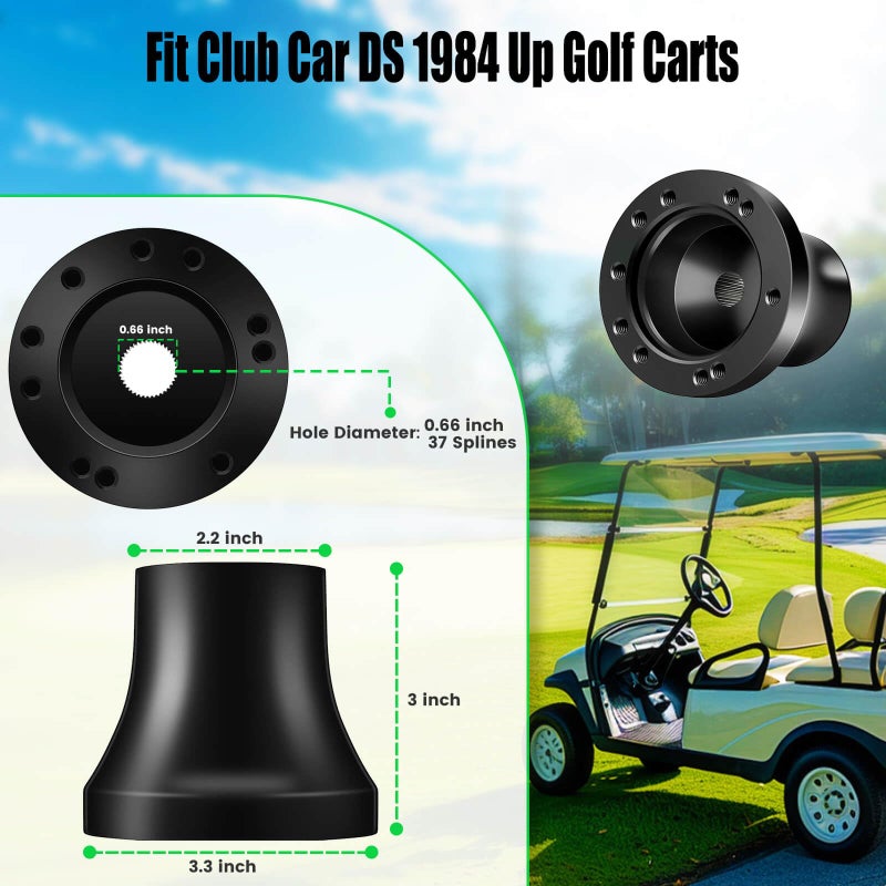 LEAPGOMAX Club Car DS Golf Cart Steering Wheel Adapter for Club Car DS 1984+ Carts Fits 5/6 Hole Golf Cart Steering Wheel Premium Aluminum Easy to Install(Black) - Image 2